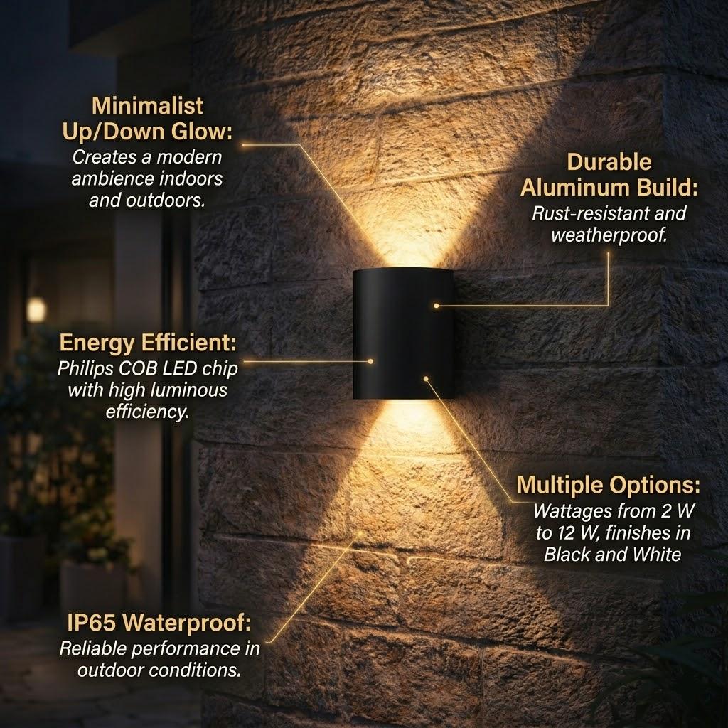 Minimalist LED Wall Light Up Down Glow Aluminum Indoor Outdoor Sconce