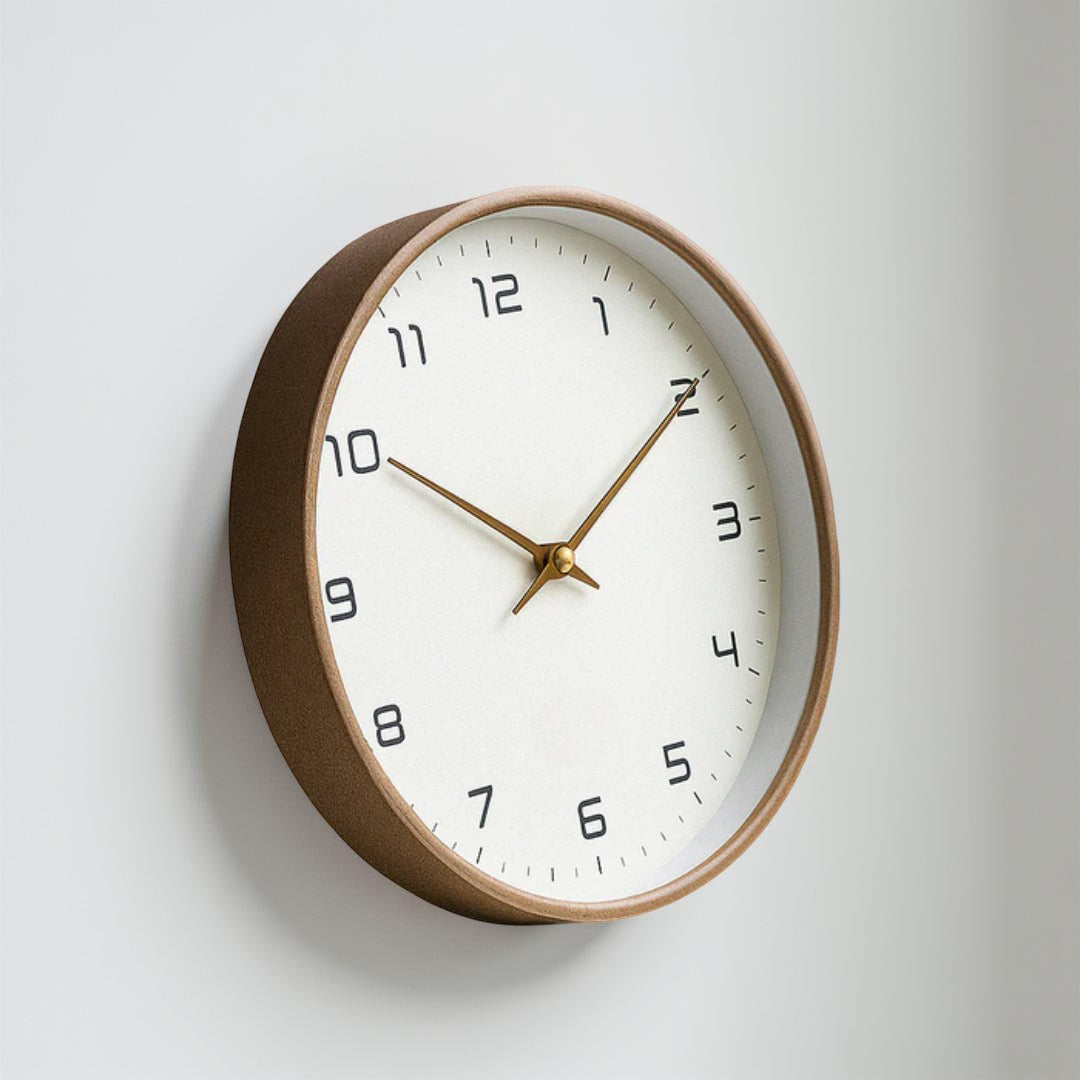Minimalistische houten wandklok met stil quartzuurwerk, moderne woondecoratie