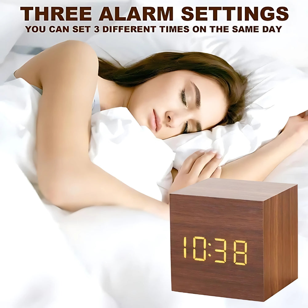 Modern Cube LED Alarm Clock with Temperature Display and Snooze