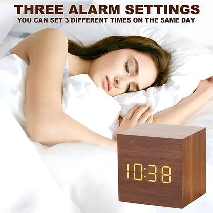 Modern Cube LED Alarm Clock with Temperature Display and Snooze