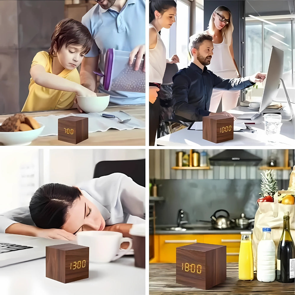 Modern Cube LED Alarm Clock with Temperature Display and Snooze