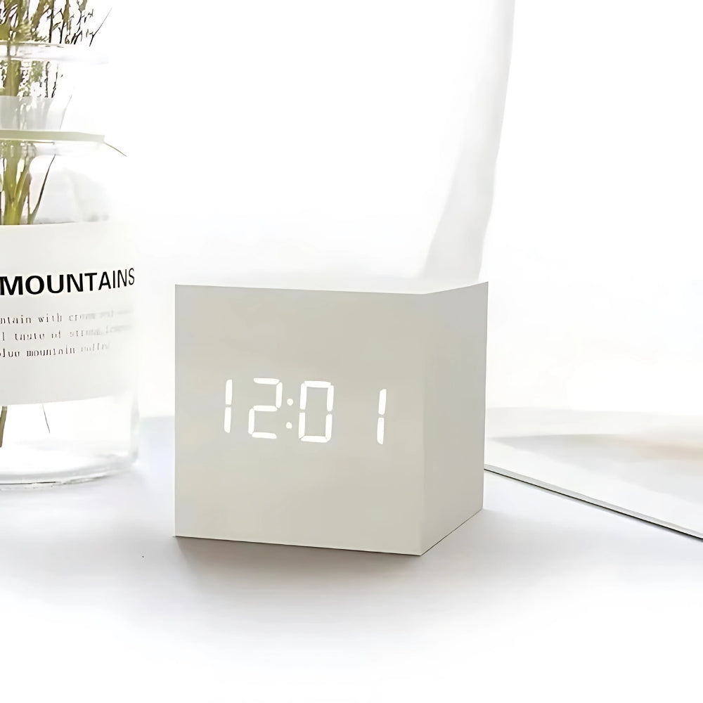 Modern Cube LED Alarm Clock with Temperature Display and Snooze
