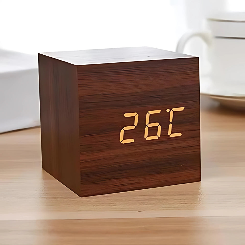 Modern Cube LED Alarm Clock with Temperature Display and Snooze