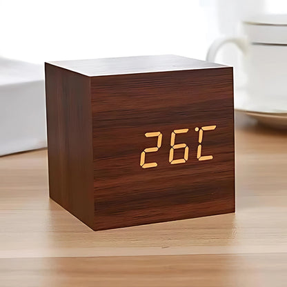 Modern Cube LED Alarm Clock with Temperature Display and Snooze