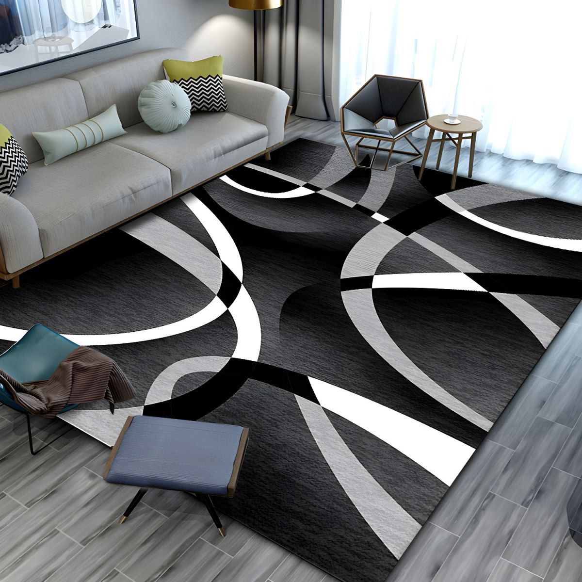 Modern Geometric Non-Slip Polyester Area Rug