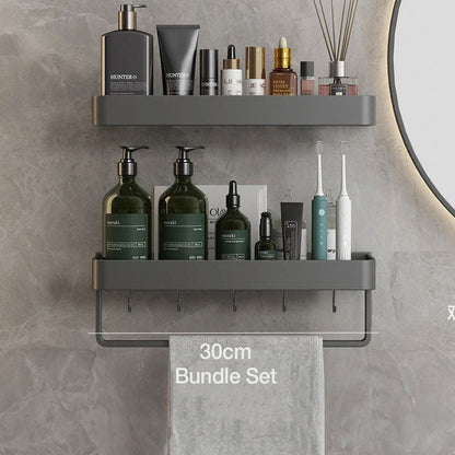 Modern Grey Bathroom Shelf Wall Mounted Storage with Optional Towel Rail
