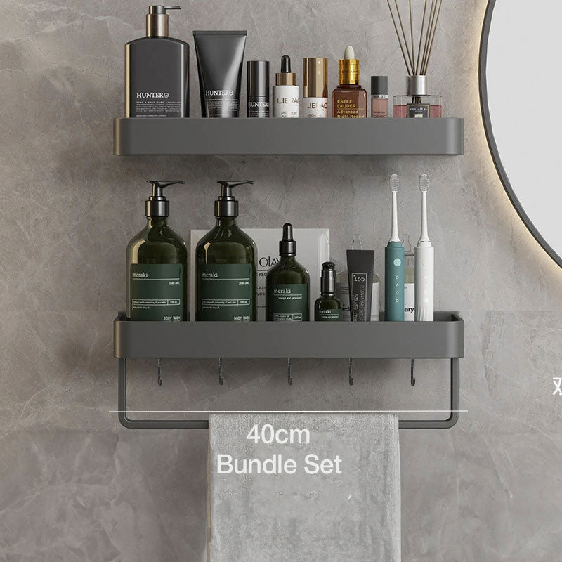 Modern Grey Bathroom Shelf Wall Mounted Storage with Optional Towel Rail