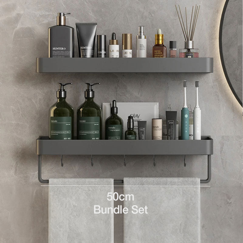 Modern Grey Bathroom Shelf Wall Mounted Storage with Optional Towel Rail