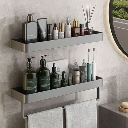 Modern Grey Bathroom Shelf Wall Mounted Storage with Optional Towel Rail