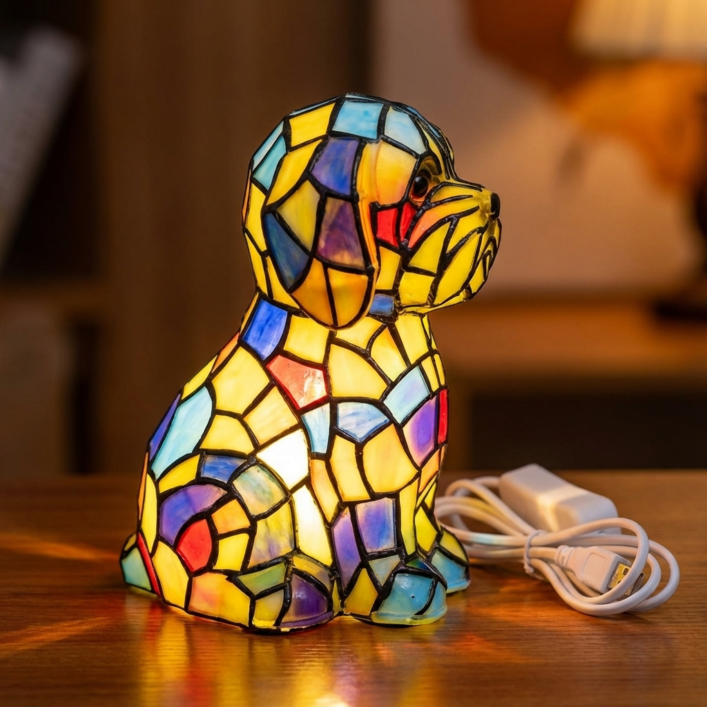 Moderne Harzfiguren-Tischlampe warmes stimmungsvolles LED-Licht Wohnaccessoire