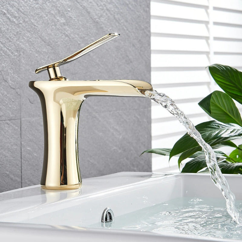 Modern Waterfall Bathroom Tap with Solid Brass Build and Smooth Flow Single Lever Design