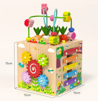 Montessori 8 in 1 Wooden Activity Cube for Toddler Learning and Play