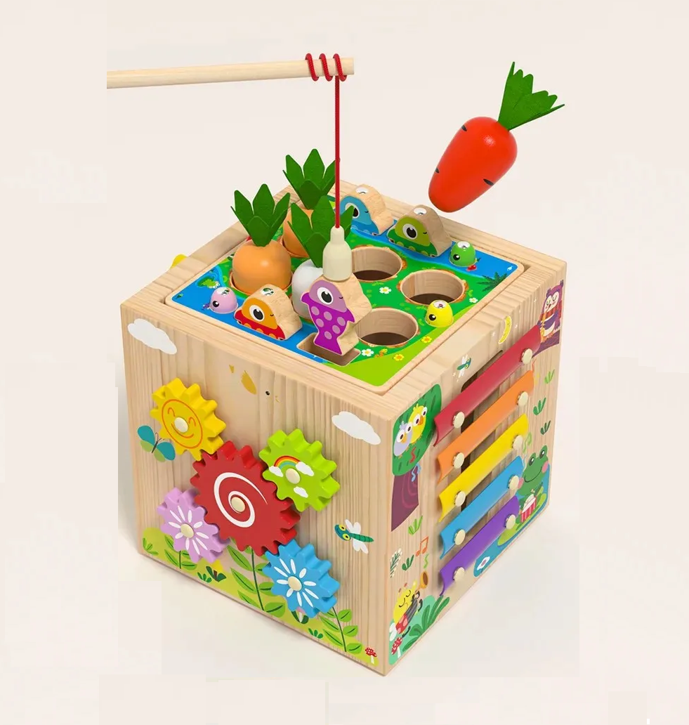 Montessori 8 in 1 Wooden Activity Cube for Toddler Learning and Play