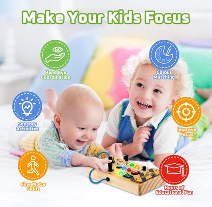 Montessori LED Busy Board Sensory Activity Toy for Toddlers