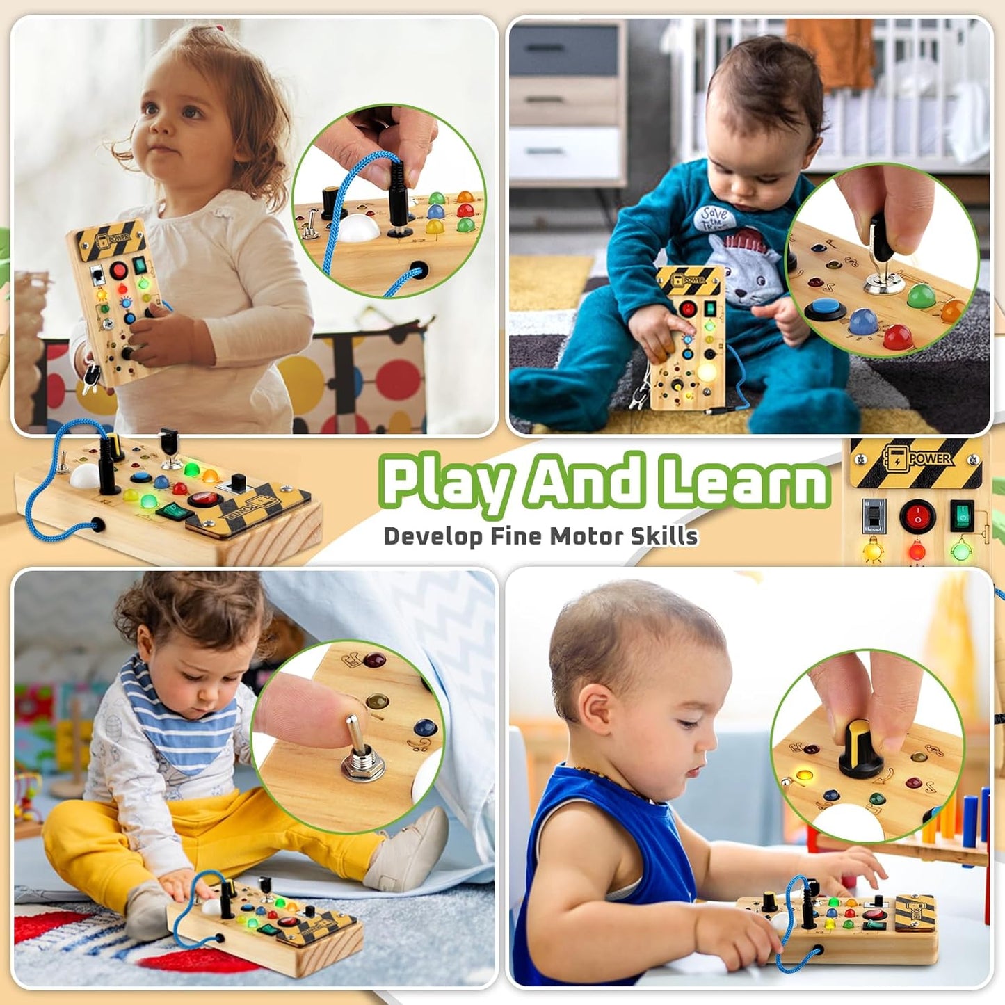 Montessori LED Busy Board Sensory Activity Toy for Toddlers