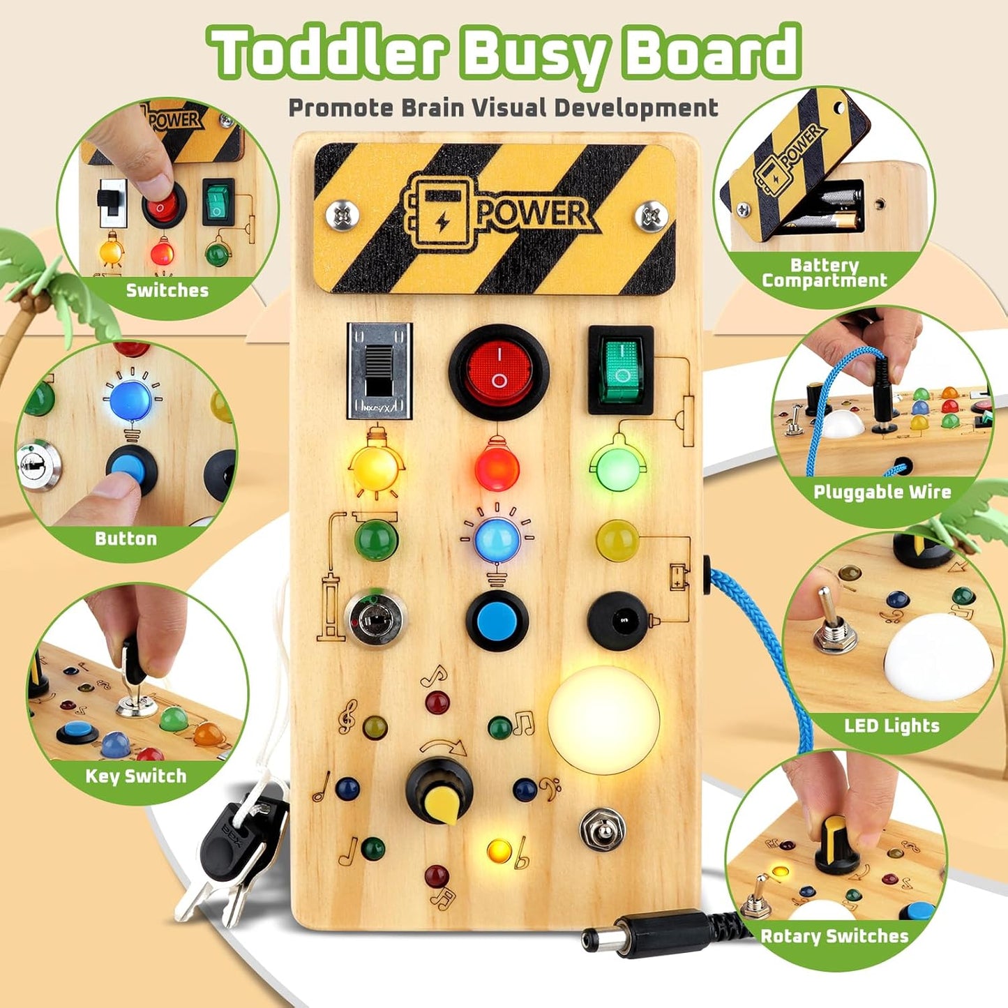 Montessori LED Busy Board Sensory Activity Toy for Toddlers