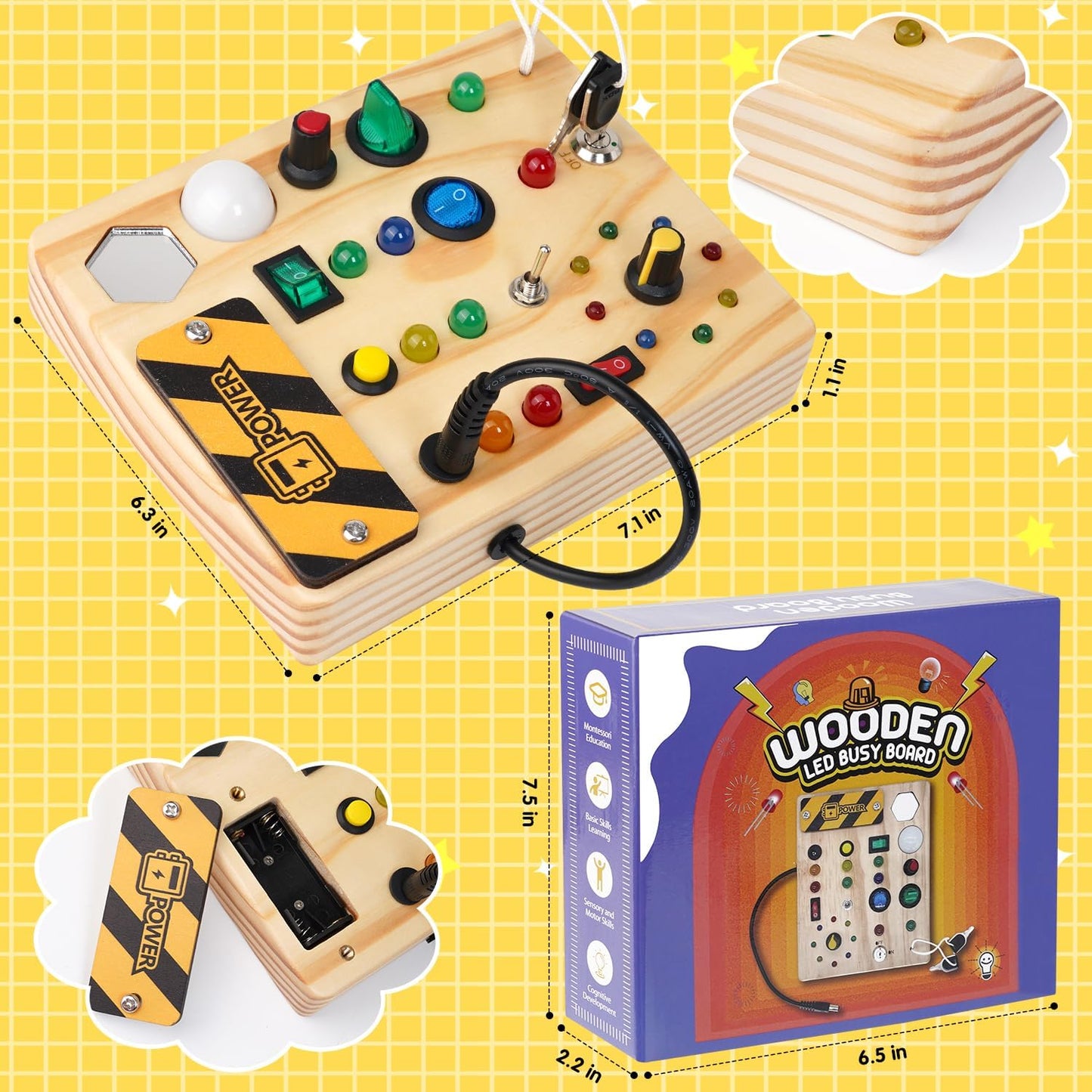 Montessori Toddler Busy Board Light Up Learning Toy for Ages 1 to 6
