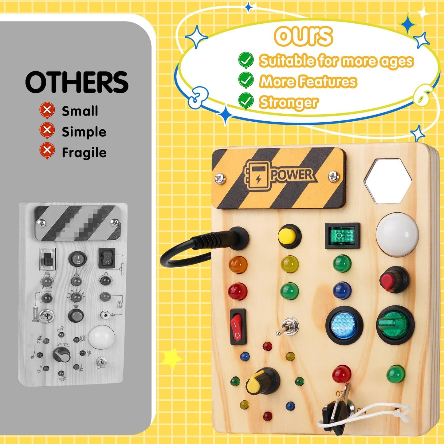 Montessori Toddler Pegboard Toy with LED Lights Educational Learning Activity for Ages 1 to 6