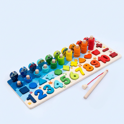 Tavola delle attività Montessori in legno per bambini piccoli, per imparare a contare e abbinare