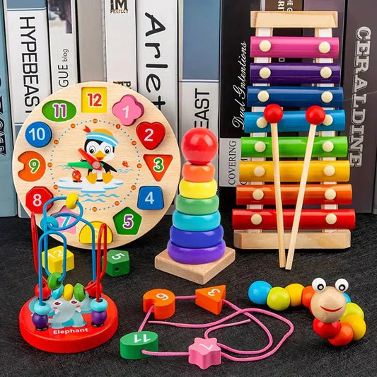 Montessori Wooden Baby Toy Set 5 in 1 Learning and Sensory Play Set