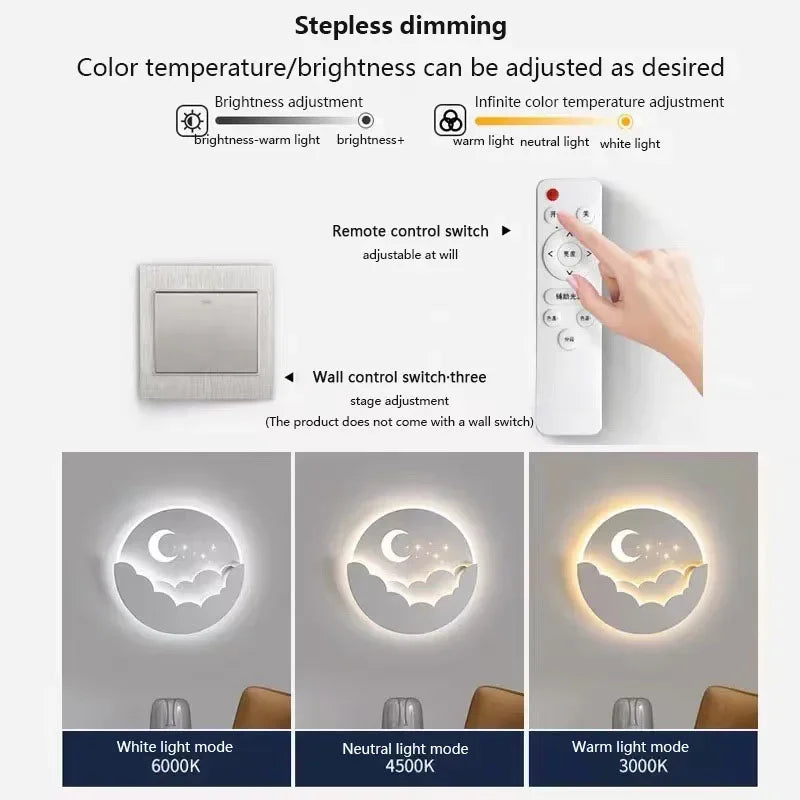 Moon and Stars LED Wall Lamp Cozy Night Light