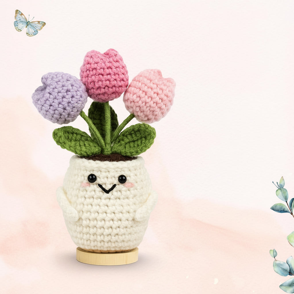 Fiore all'uncinetto per la Festa della Mamma, regalo artigianale ricordo per la mamma, decorazione da scrivania