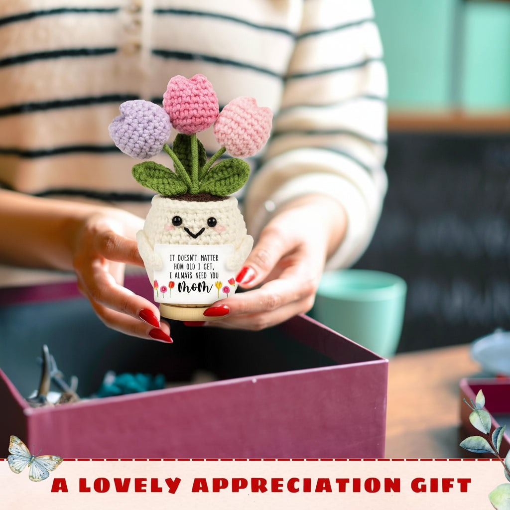 Fiore all'uncinetto per la Festa della Mamma, regalo artigianale ricordo per la mamma, decorazione da scrivania