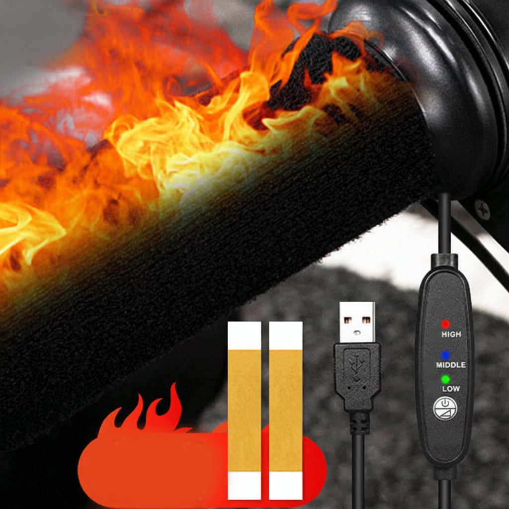 Motorcycle Heated Grip Covers USB Three Heat Levels Non Slip Fabric Handlebar Wraps