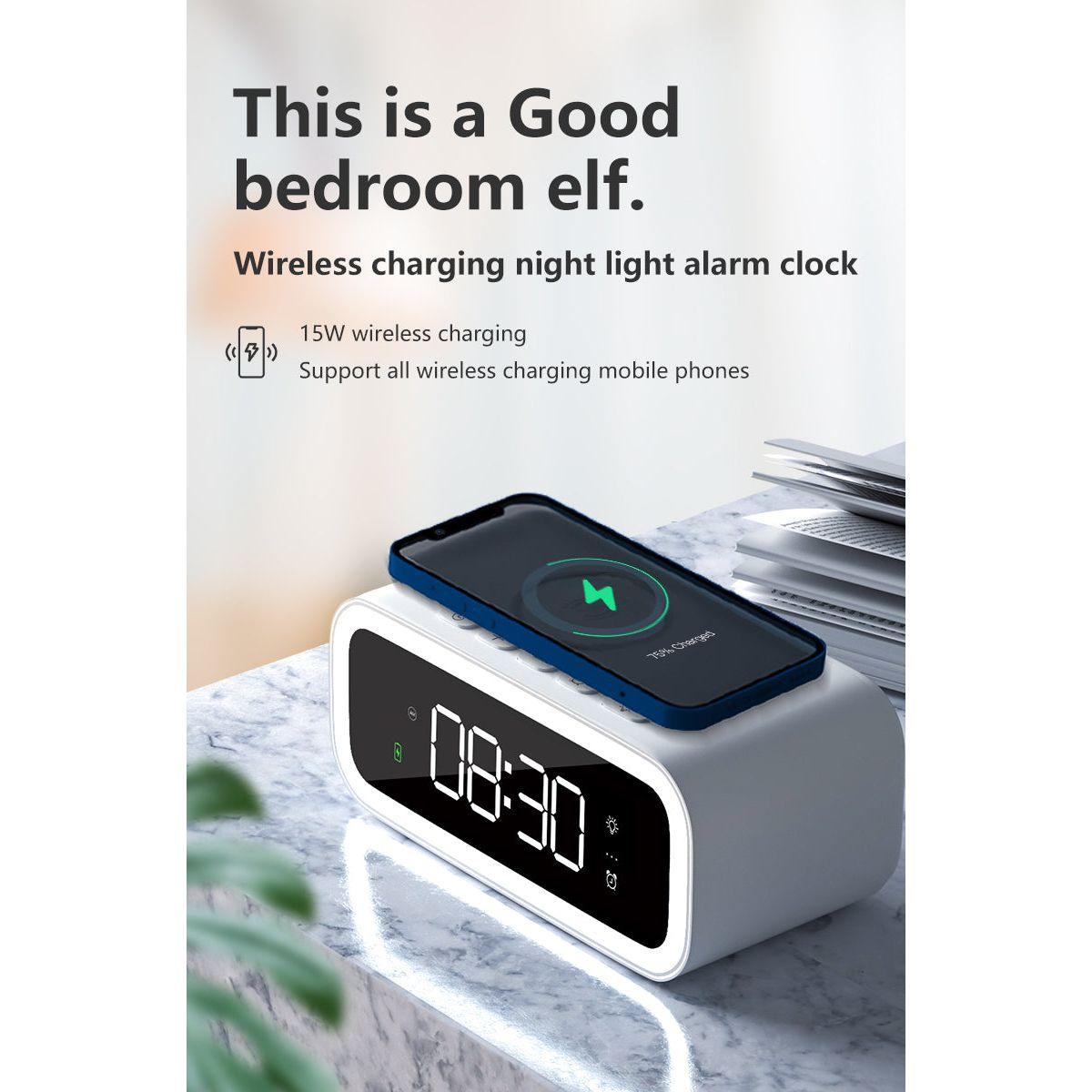 MultiTime Digital Alarm Clock with Wireless Charging – LED Bedside Clock