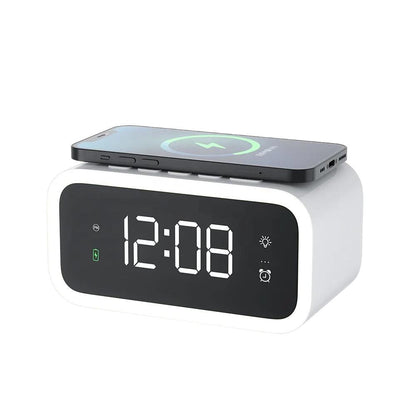 MultiTime Digital Alarm Clock with Wireless Charging – LED Bedside Clock