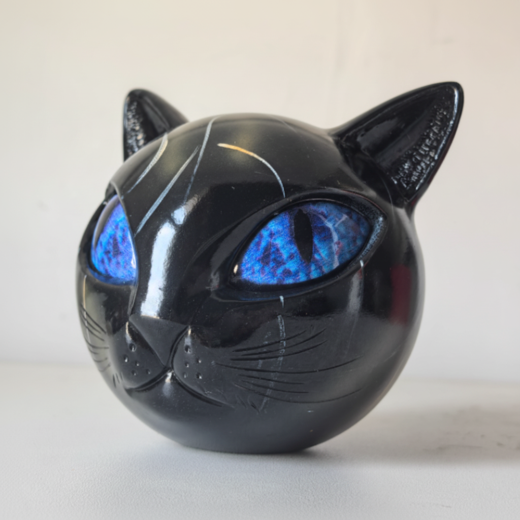 Scultura da tavolo in resina a forma di testa di gatto mistico, decorazione d’accento per la casa