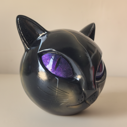 Scultura da tavolo in resina a forma di testa di gatto mistico, decorazione d’accento per la casa