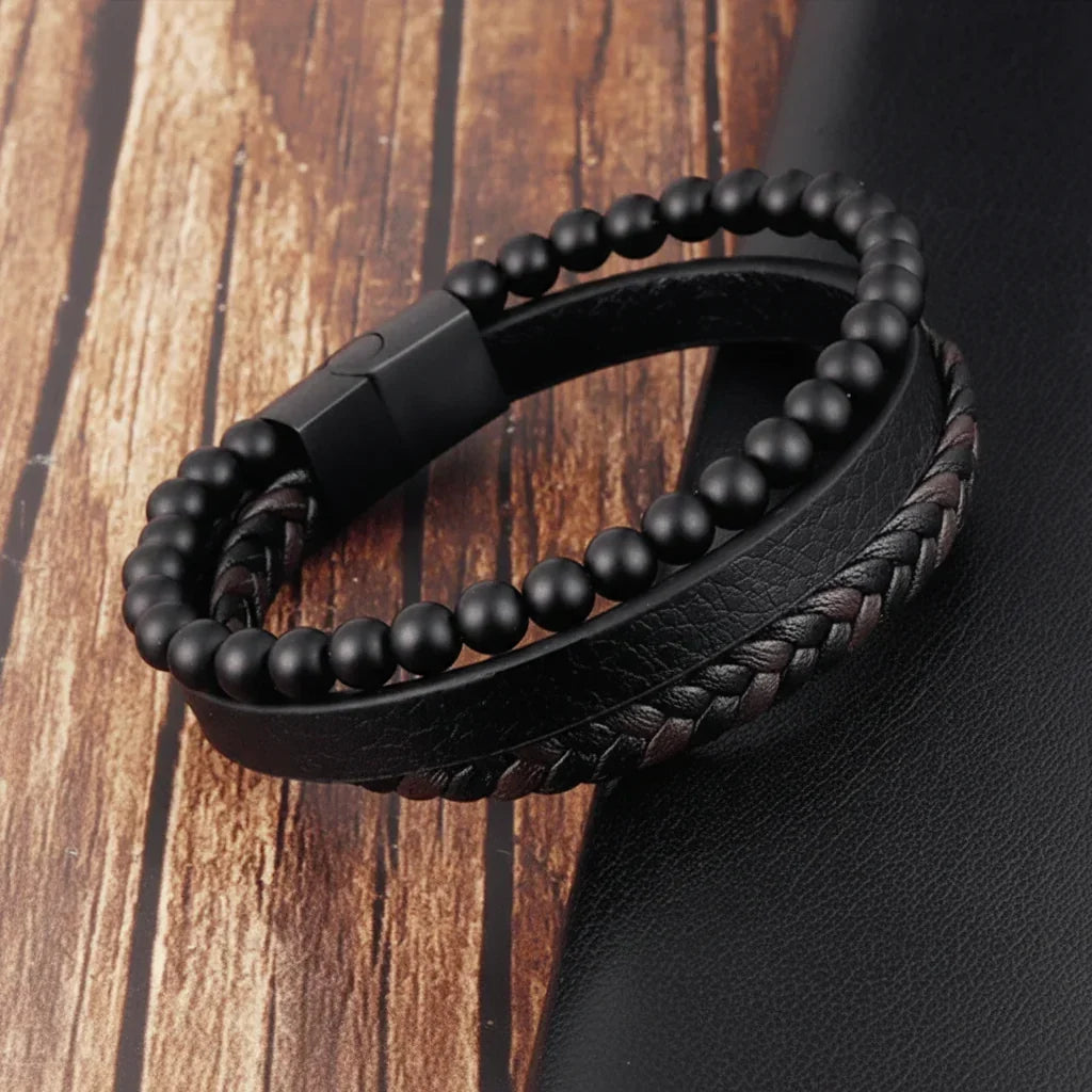 Natural Stone Bead Bracelet Adjustable Unisex Mindfulness Jewelry