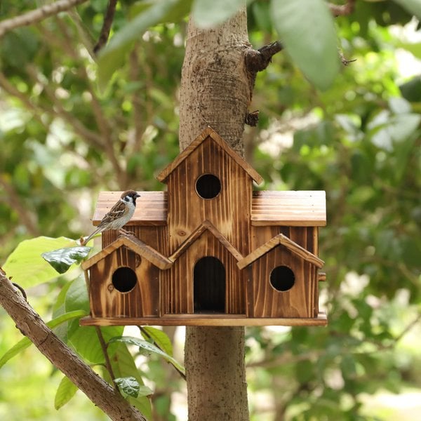 NatureNest Handmade Wooden Birdhouse for Garden Wildlife and Outdoor Decor