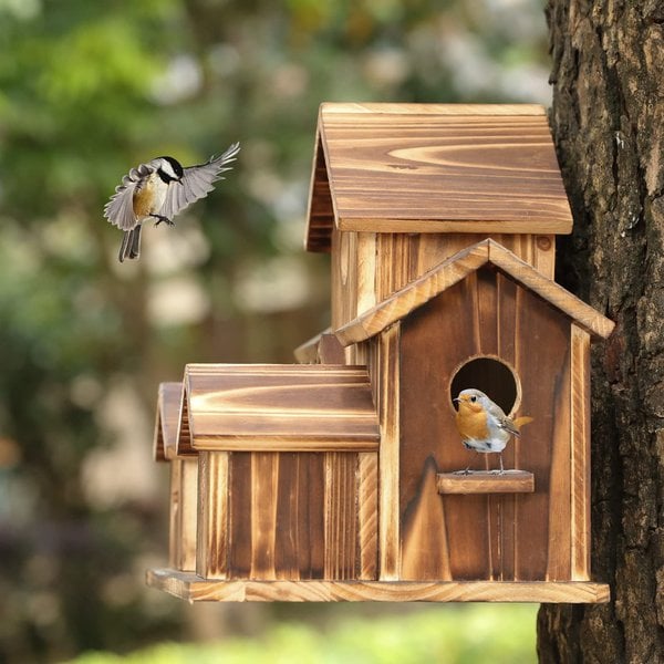 NatureNest Handmade Wooden Birdhouse for Garden Wildlife and Outdoor Decor