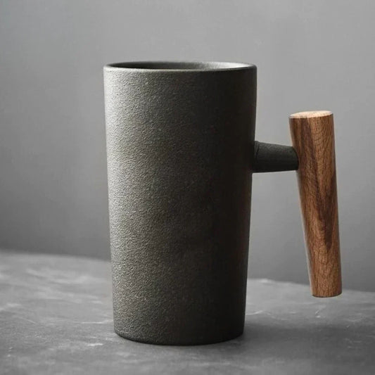 Nordic Earth Ceramic Mug with Natural Wood Handle