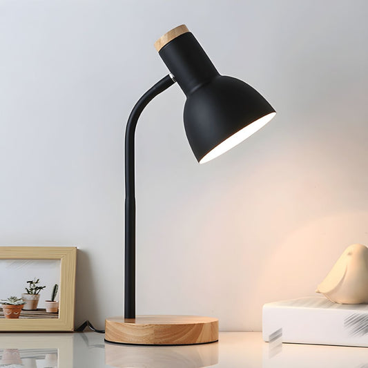 Nordic Style Table Lamp with Wooden Base and Metal Shade