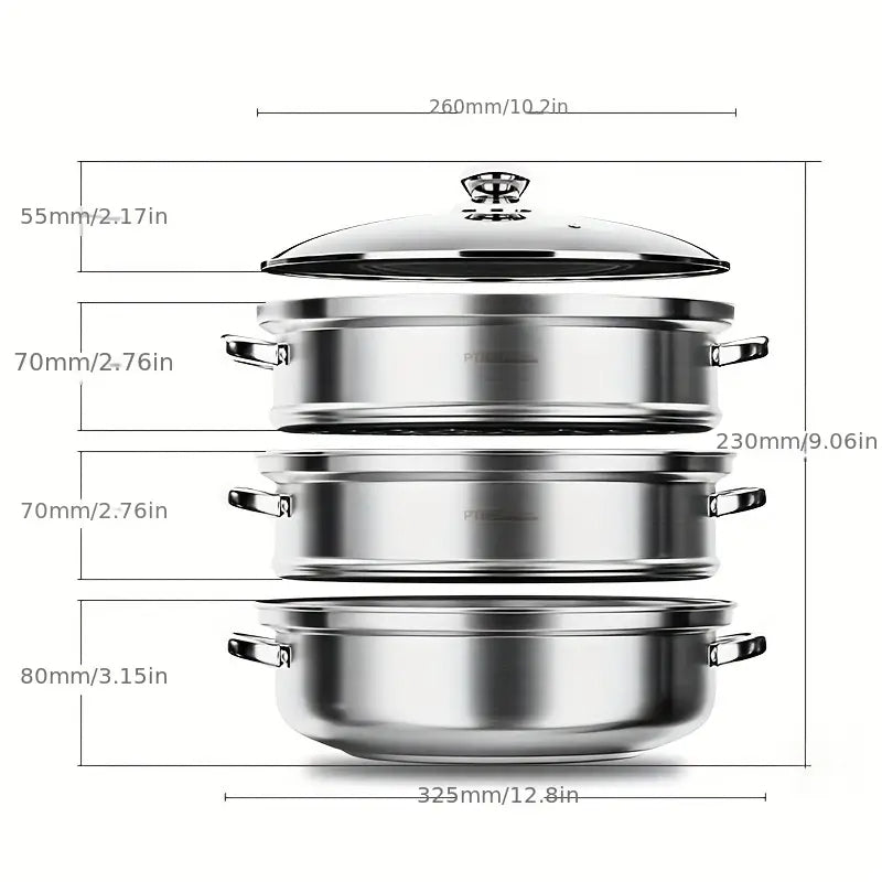 NutriSteam 3 Tier Stainless Steel Steamer for Healthy Cooking