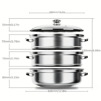NutriSteam 3 Tier Stainless Steel Steamer for Healthy Cooking