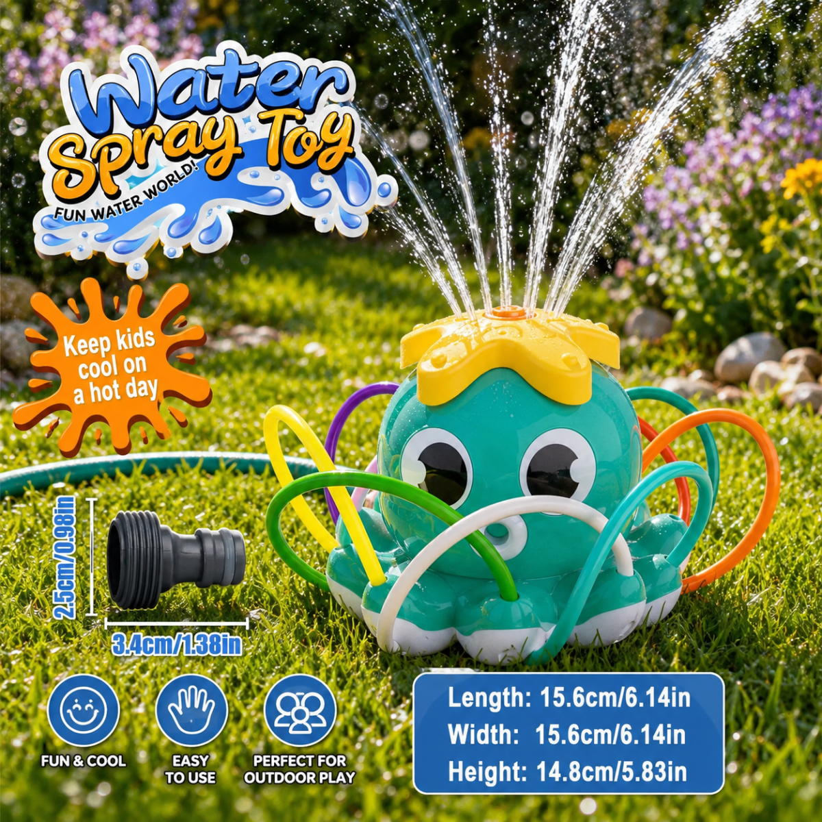 Octopus Water Sprinkler Toy with Rotating Spray