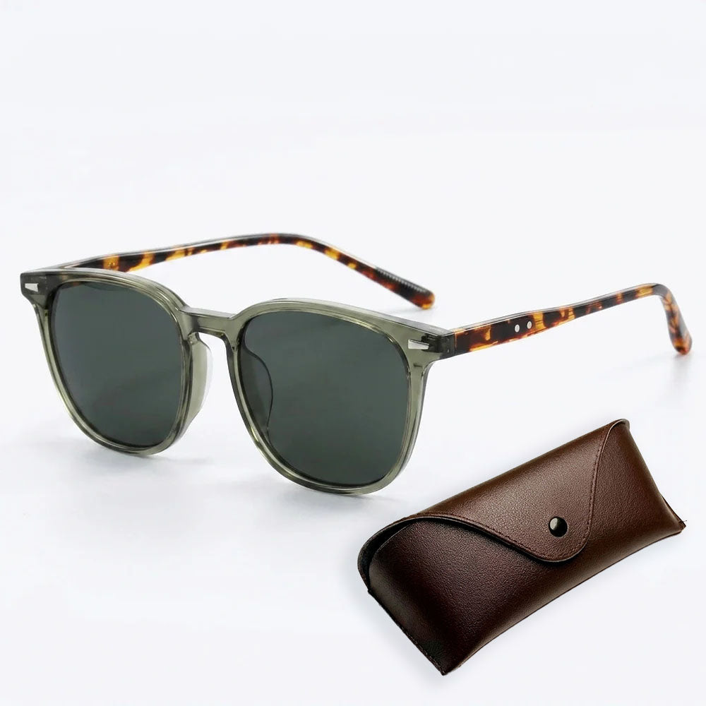 Olive Frame Mirrored Sunglasses with Tortoiseshell Arms
