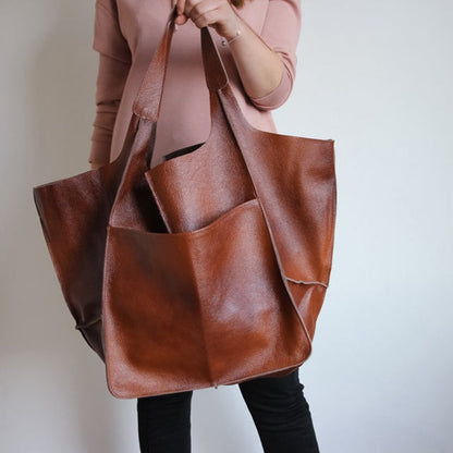 Oversized Leather Weekender Bag Stylish Travel Handbag