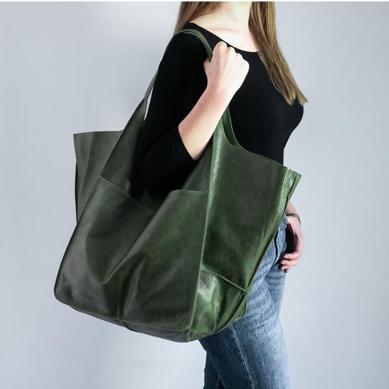 Oversized Leather Weekender Bag Stylish Travel Handbag