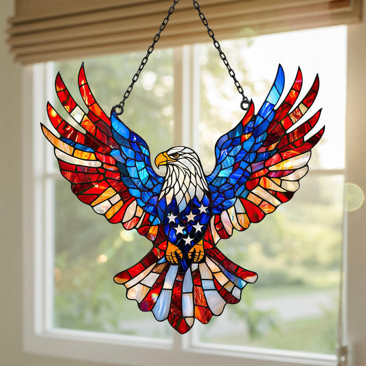 Decorazione da parete e finestra acchiappasole in stile vetrata con aquila patriottica