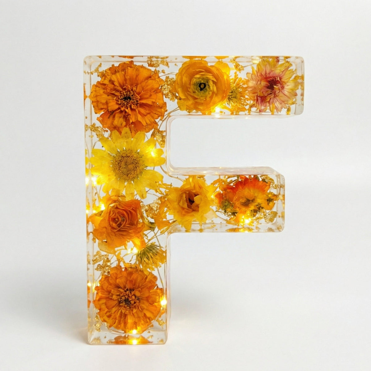 Personalised Floral Resin Letter Light with Real Dried Flowers and Warm LED
