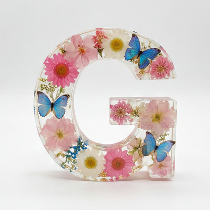 Personalised Floral Resin Letter Light with Real Dried Flowers and Warm LED
