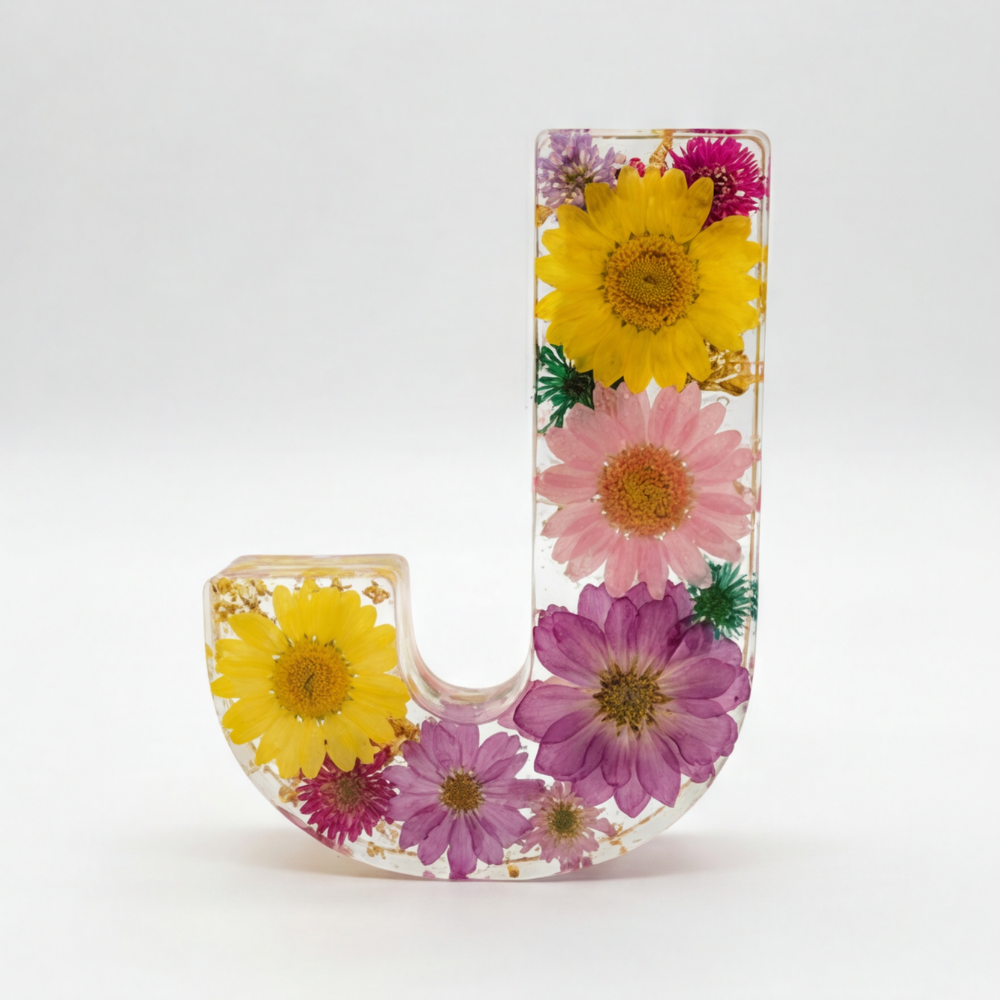 Personalised Floral Resin Letter Light with Real Dried Flowers and Warm LED
