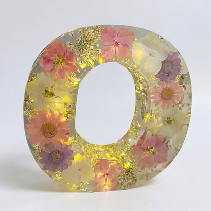 Personalised Floral Resin Letter Light with Real Dried Flowers and Warm LED