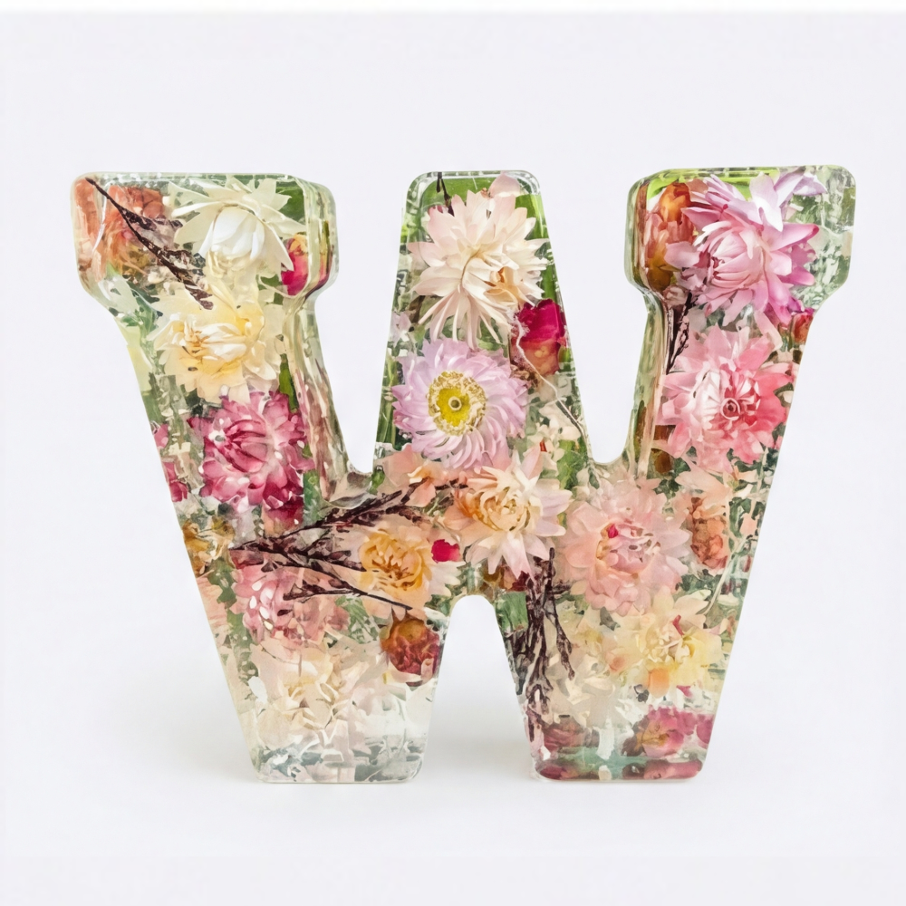 Personalised Floral Resin Letter Light with Real Dried Flowers and Warm LED