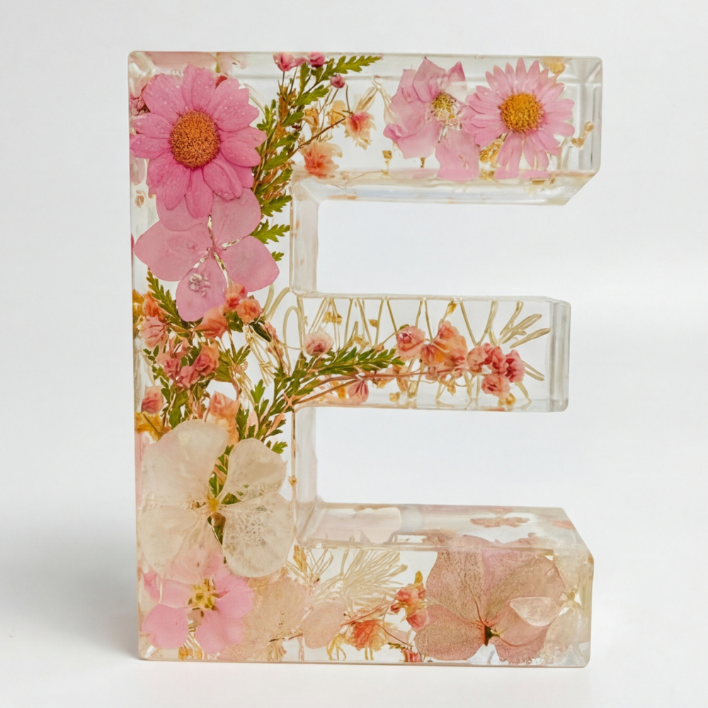 Personalised Floral Resin Letter Light with Real Dried Flowers and Warm LED
